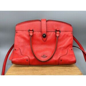 Coach Mercer Red Grain Leather Satchel 30 Purse Shoulder Hand Bag Style 37575